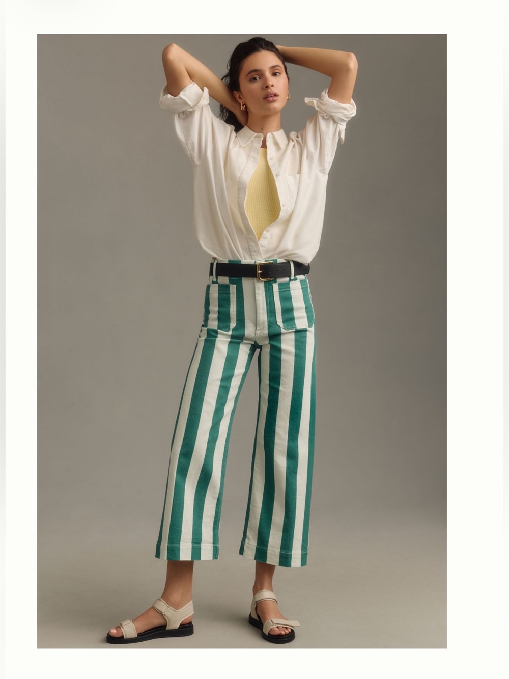Maeve Colette Green and White Stripe High-Rise Cropped Pants 29P